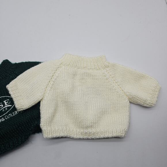 2 Vintage Handmade Doll Clothes Embroidered Sweaters Case Cutlery Green & White - Picture 3 of 9